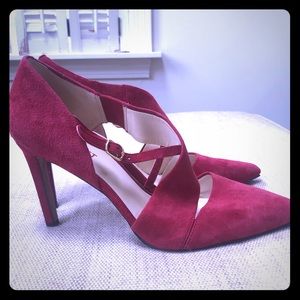 9 West red suede heels, size 8